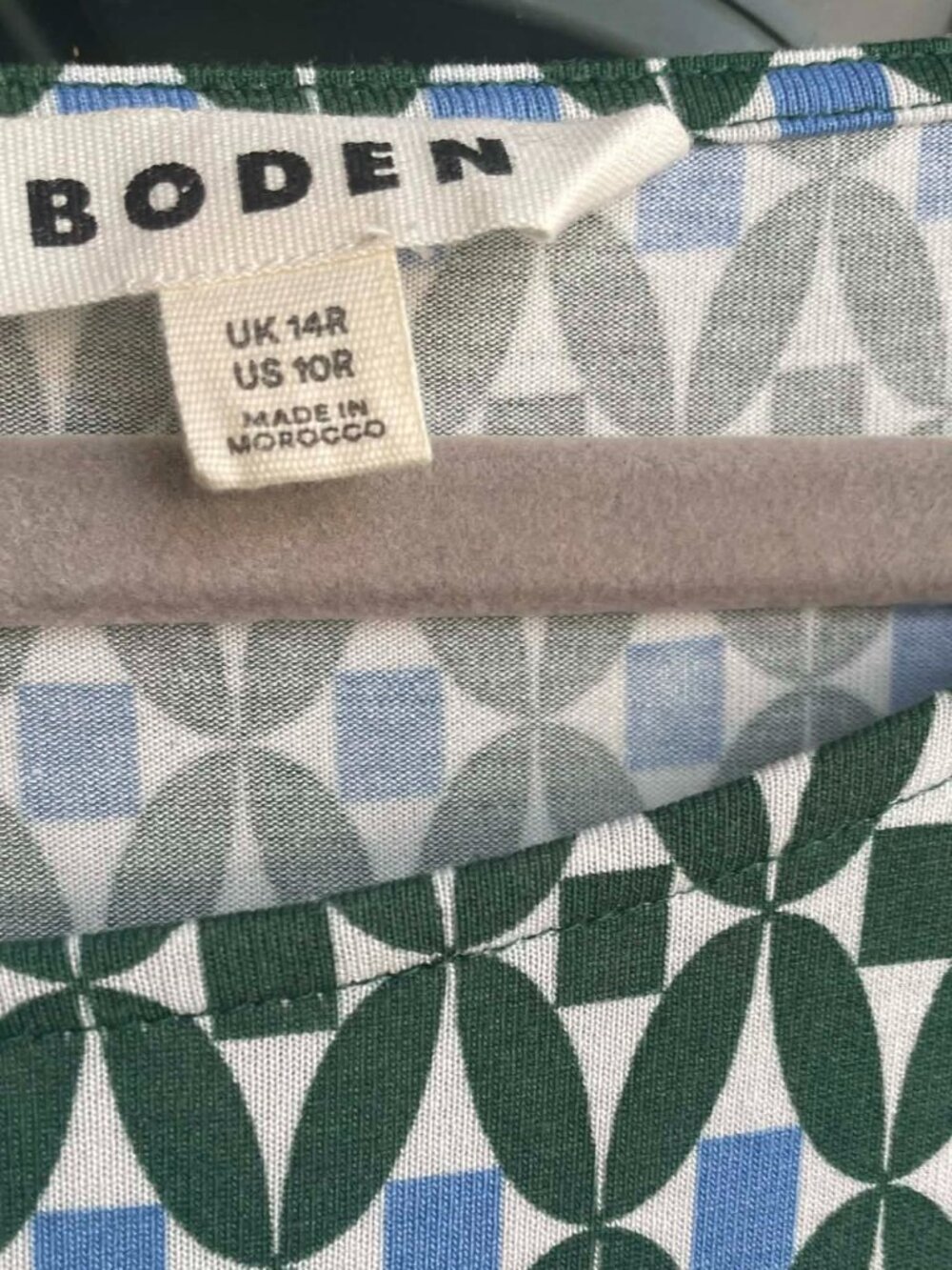 Boden Amelie Long Sleeve Jersey Dress 10R Green Pine Diamond Trellis Pockets - Picture 6 of 6